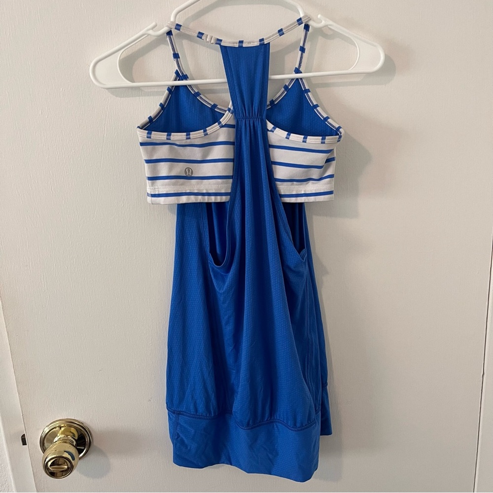 Lululemon No Limits Tank Pipe Dream Blue Deauville Stripe Workout Athletic 4 - Picture 5 of 7